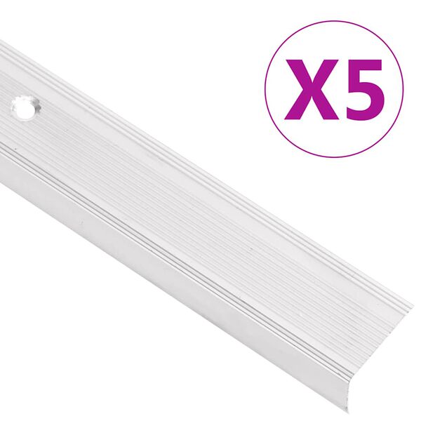 vidaXL Profili a L per Gradini 5 pz in Alluminio 100 cm Argento