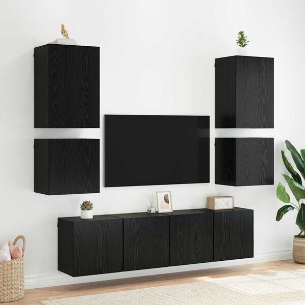vidaXL Mobile TV da parete Rovere Nero 40,5x30x40cm Legno multistrato