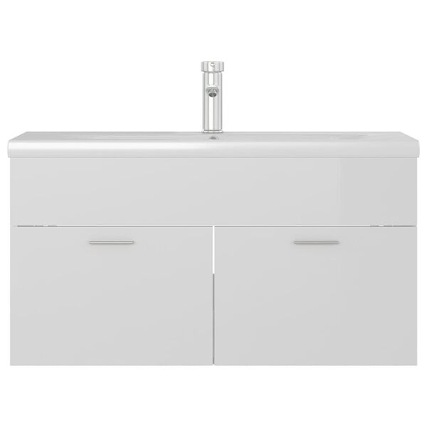 vidaXL Mobile con Lavabo Integrato Bianco Lucido in Legno Multistrato