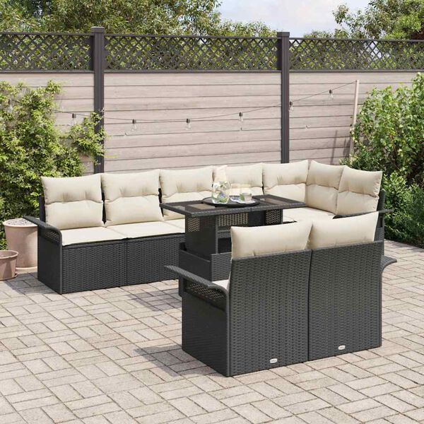 vidaXL Set Divano da Giardino con cuscino 9 pcs Nero Poly Rattan