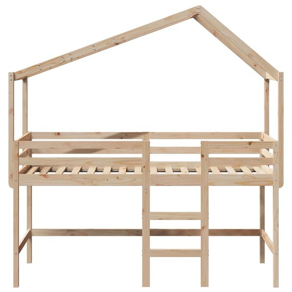vidaXL Letto Soppalco con Scala e Tetto 90x190 cm Legno Massello Pino