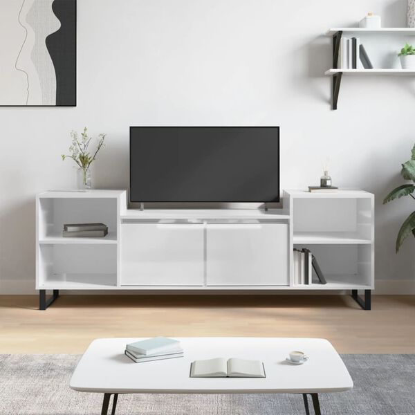 vidaXL Mobile Porta TV Bianco Lucido 160x35x55 cm in Legno Multistrato