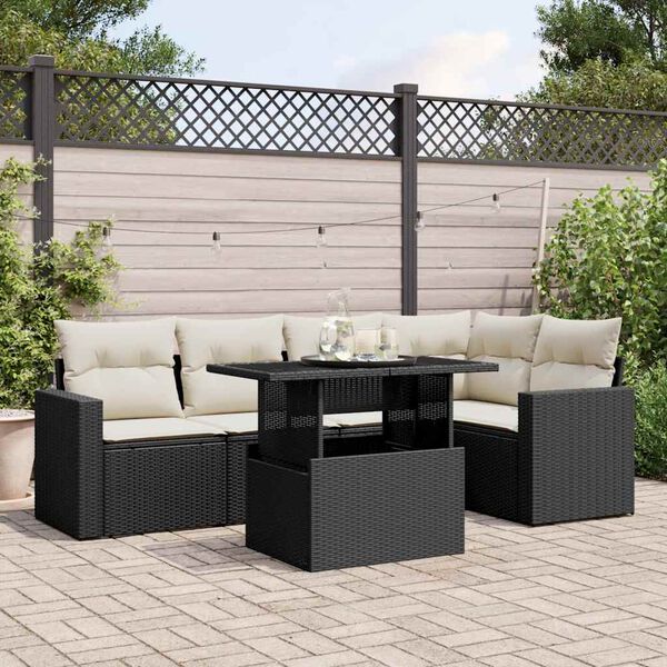 vidaXL Set Divano da Giardino 6 pz con Cuscini Nero in Polyrattan