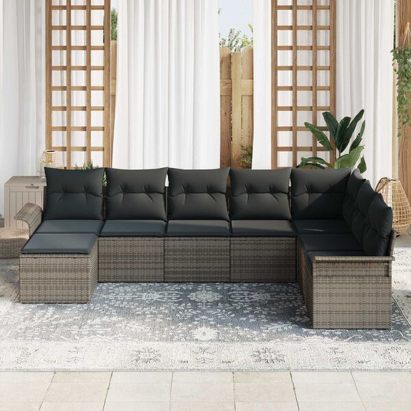 vidaXL Set Divano da Giardino con cuscino 8 pcs Grigio Poly Rattan