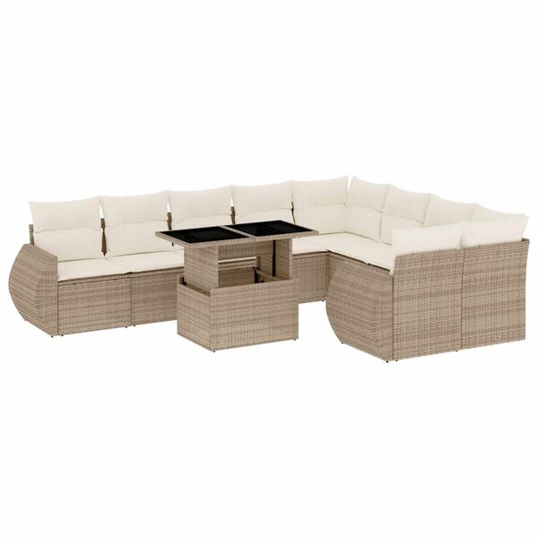 vidaXL Set Divano da Giardino 10 pz con Cuscini Beige in Polyrattan