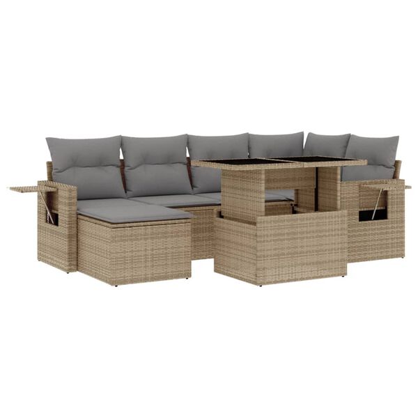 vidaXL Set Divani da Giardino 7 pz con Cuscini Beige in Polyrattan