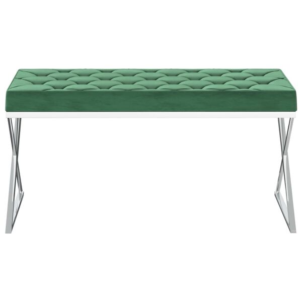 vidaXL Panca 97 cm Verde Scuro in Velluto e Acciaio Inossidabile