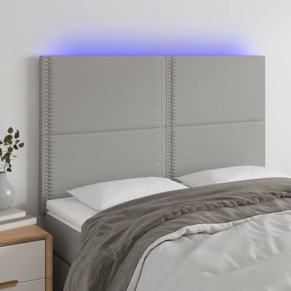 vidaXL Testiera a LED Grigio Chiaro 144x5x118/128 cm in Tessuto
