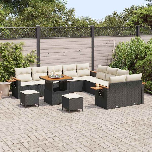 vidaXL Set Divano da Giardino con cuscino 13 pcs Nero e crema