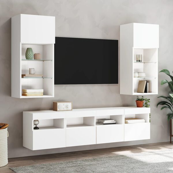 vidaXL Mobili TV a Muro con LED 5pz Bianchi in Legno Multistrato