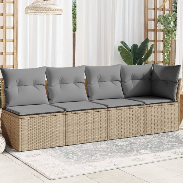 vidaXL Divano da Giardino con Cuscini a 4 Posti Beige in Polyrattan