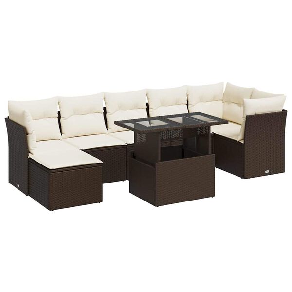 vidaXL Set Divani da Giardino 8 pz con Cuscini Marrone in Polyrattan