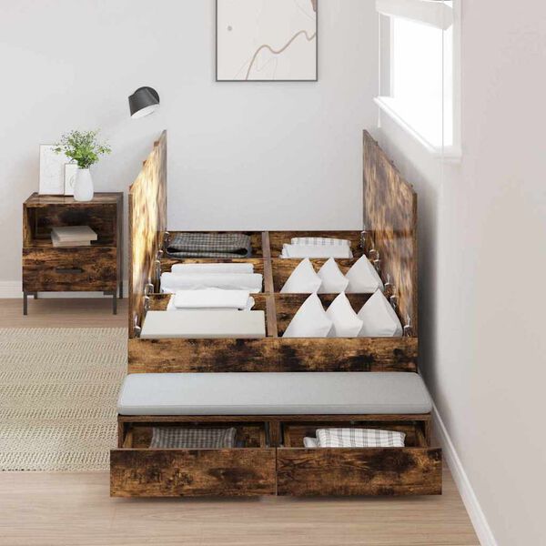 vidaXL Struttura letto con contenitore con cassetto Rovere fum&eacute; 80 cm