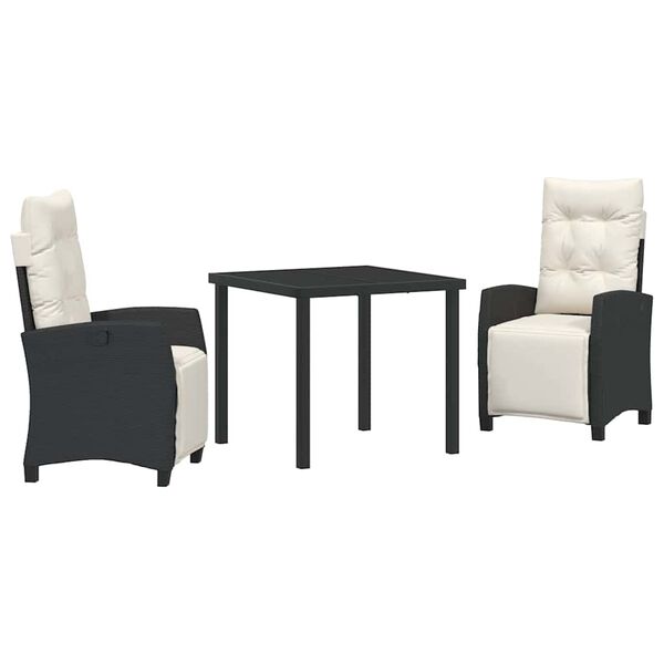 vidaXL Set da Pranzo per Giardino 3 pcs Nero polyrattan