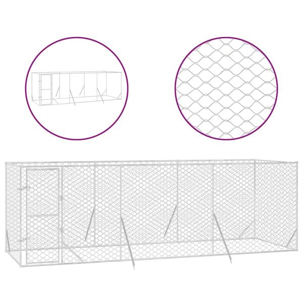 vidaXL Cuccia per Cani da Esterno Argento 6x2x2 m in Acciaio Zincato