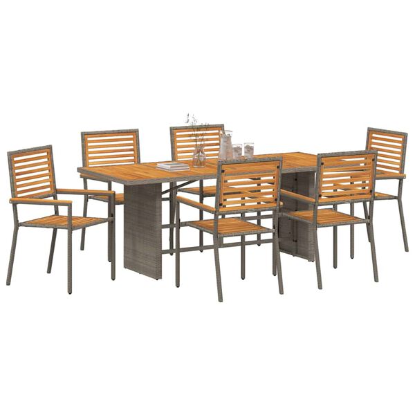 vidaXL Set da Pranzo per Giardino 7 pcs Grigio e Marrone polyrattan