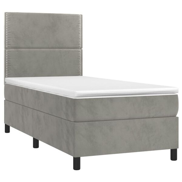vidaXL Letto a Molle Materasso e LED Grigio Chiaro 90x190 cm Velluto