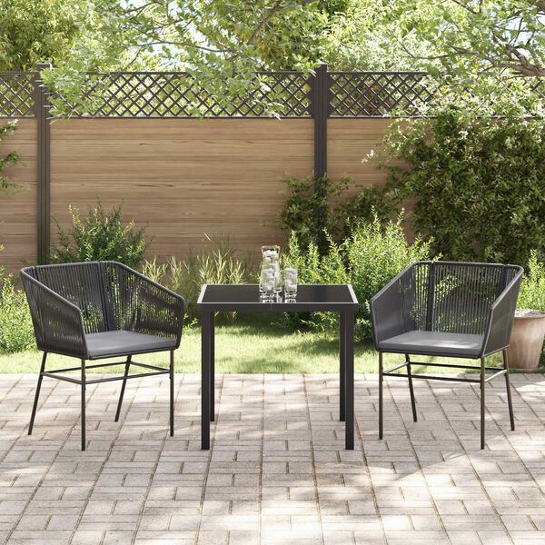 vidaXL Set da Pranzo per Giardino con cuscino 3 pcs Nero