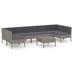 vidaXL Set Divani da Giardino 8 pz con Cuscini in Polyrattan Grigio
