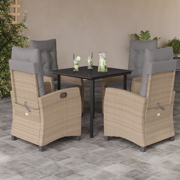 vidaXL Set Pranzo da Giardino 5 pz con Cuscini Beige Misto Polyrattan