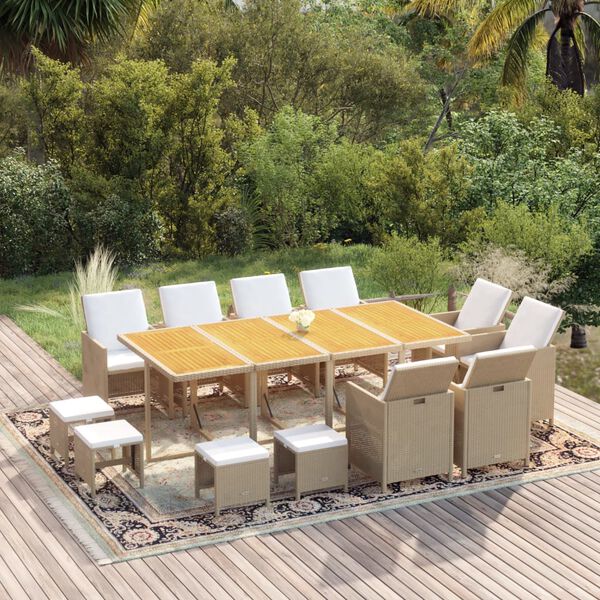 vidaXL Set da Pranzo da Giardino 13 pz con Cuscini in Polyrattan Beige
