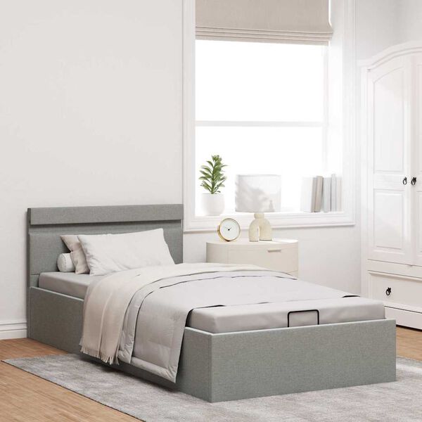 vidaXL Giroletto con Contenitore e LED Grigio Chiaro Tessuto 100x200cm