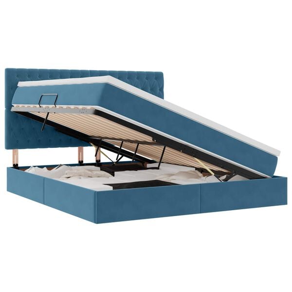vidaXL Letto con contenitore e LED Blu Scuro 180 x 200 cm Velluto