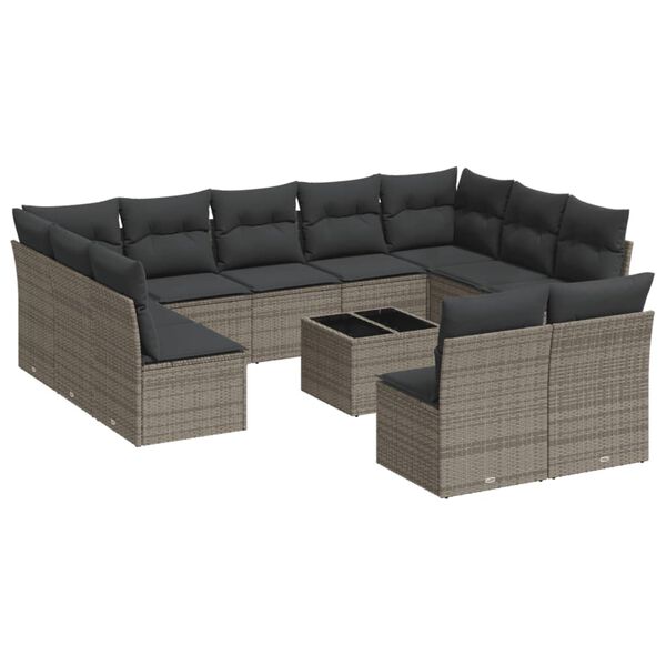 vidaXL Set Divani da Giardino 12 pz con Cuscini Grigio in Polyrattan