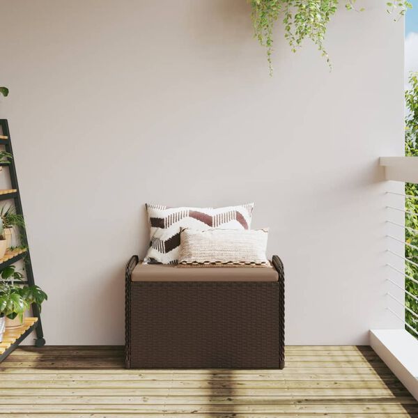 vidaXL Cassapanca con Cuscino Marrone 80x51x52 cm in Polyrattan