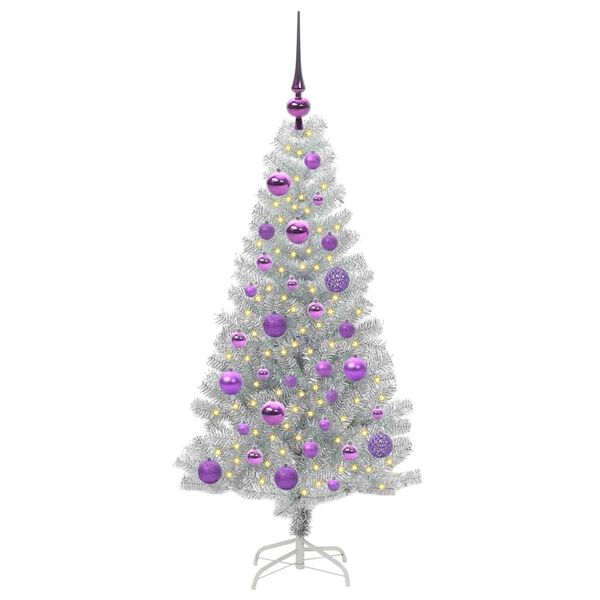 vidaXL Albero di Natale con 150 LED con supporto Argento 120 cm PET