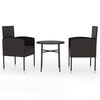 vidaXL Set Mobili da Pranzo per Giardino 3 pz Polyrattan Nero