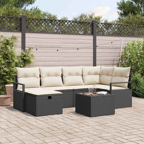 vidaXL Set Divano da Giardino con cuscino 7 pcs Nero Poly Rattan