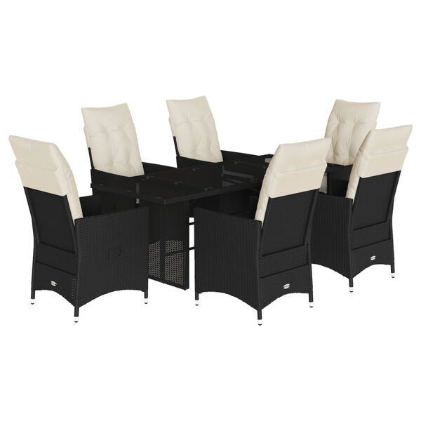 vidaXL Set da Pranzo da Giardino 7 pz Nero con Cuscini in Polyrattan