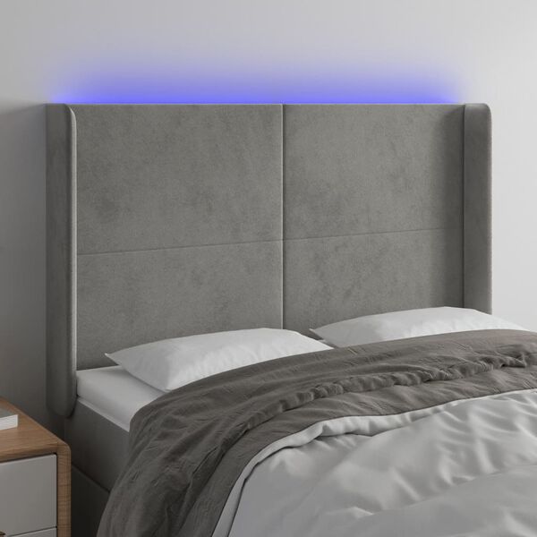 vidaXL Testiera a LED Grigio Chiaro 147x16x118/128 cm in Velluto