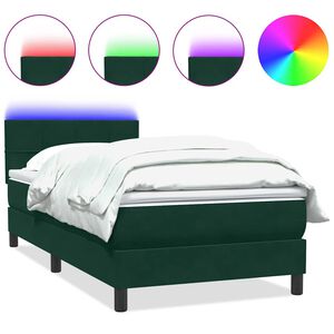 vidaXL Letto a Molle con Materasso e LED Verde Scuro 80x220 cm Velluto