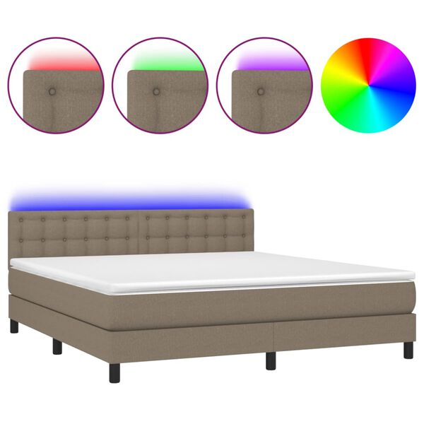 vidaXL Letto a Molle con Materasso e LED Tortora 160x200 cm in Tessuto
