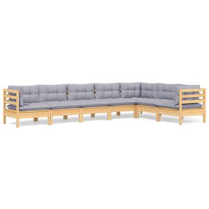 vidaXL Set Divani da Giardino 7 pz con Cuscini Grigi Massello di Pino