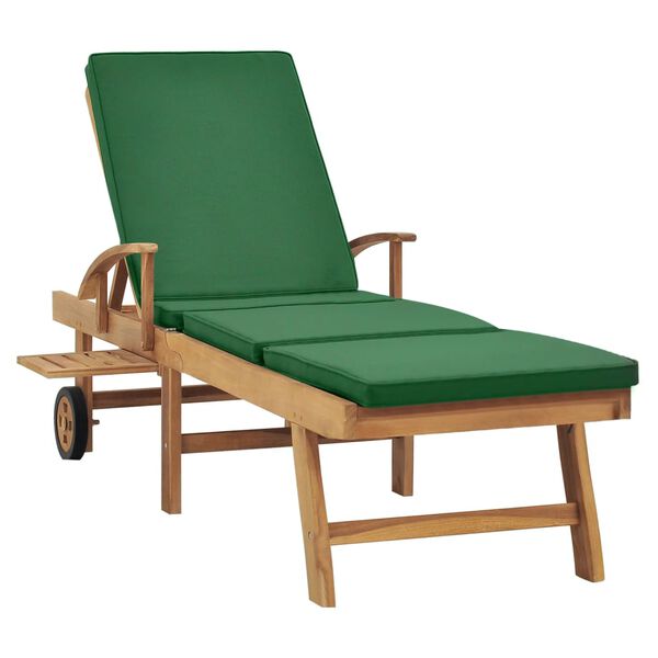 vidaXL Lettino Prendisole con Cuscino in Massello di Teak Verde