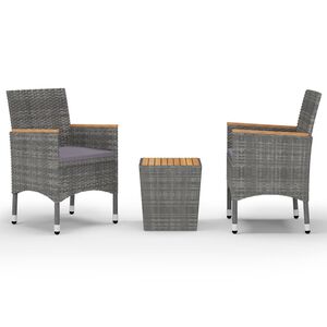 vidaXL Set da Bistrot 3 pz in Polyrattan e Legno Acacia Grigio