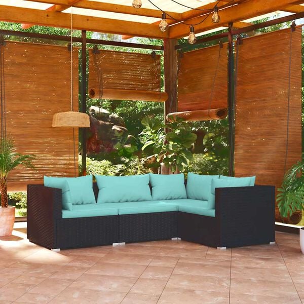 vidaXL Set Divani da Giardino 4 pz con Cuscini in Polyrattan Nero
