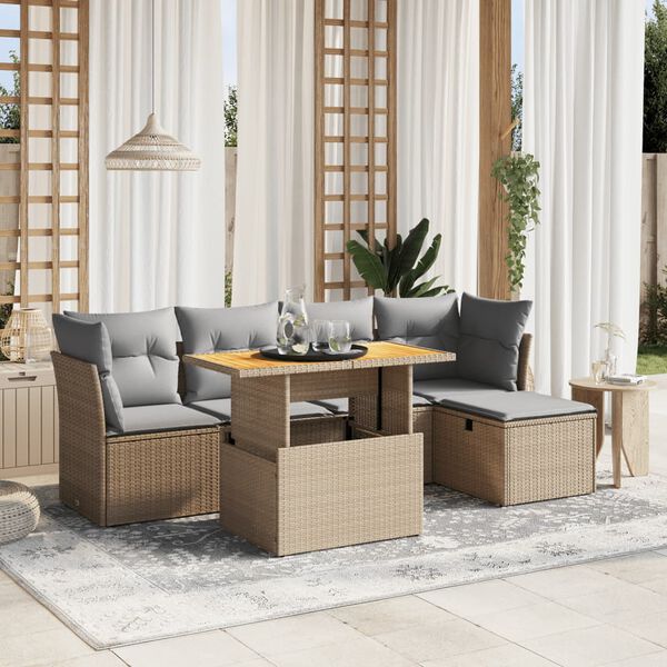 vidaXL Set Divano da Giardino 6 pz con Cuscini Beige in Polyrattan