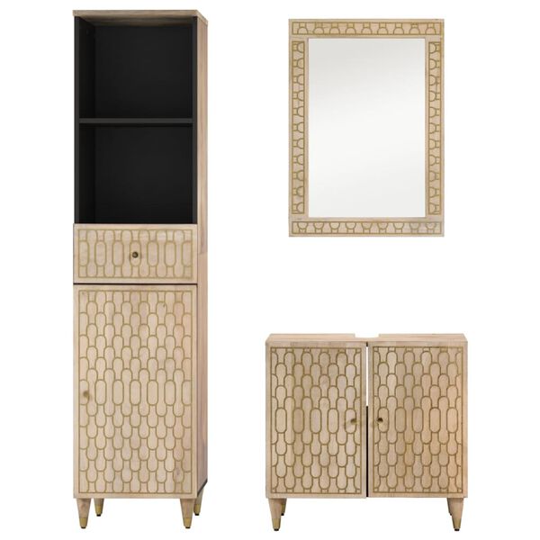 vidaXL Set Mobili da Bagno 3pz in Legno Massello di Mango