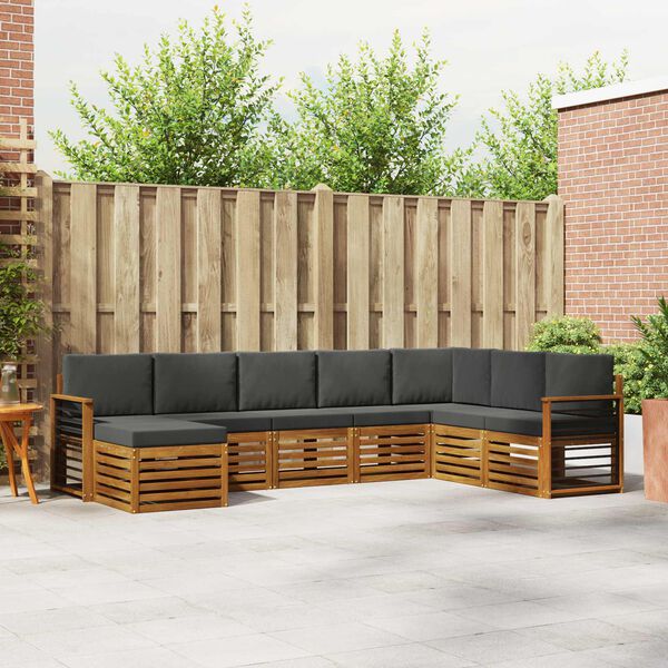 vidaXL Set divani 8 pcs Naturale e Antracite Legno di Acacia Massello