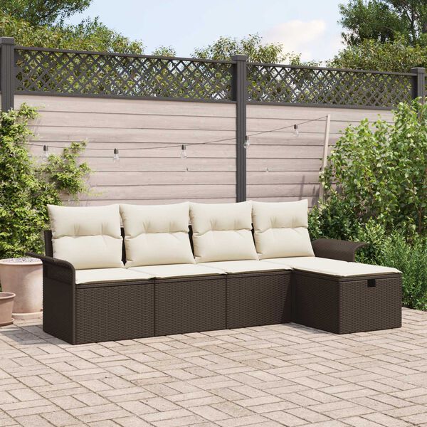 vidaXL Set Divano da Giardino con cuscino 5 pcs Marrone Poly Rattan