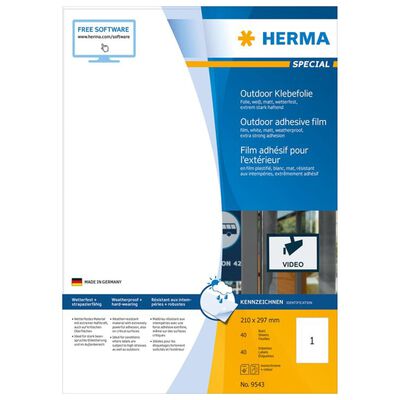 HERMA Etichette Impermeabili per Esterno A4 210x297mm 40 Fogli Bianchi