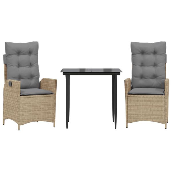vidaXL Set da Pranzo da Giardino 3 pz con Cuscini Beige in Polyrattan