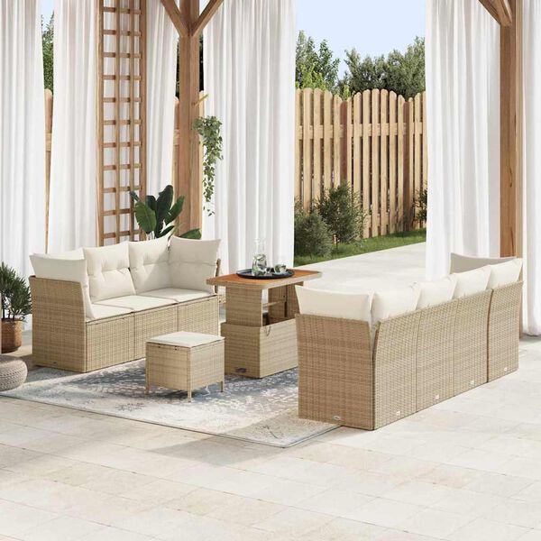vidaXL Set Divano da Giardino con cuscino 10 pcs beige e panna