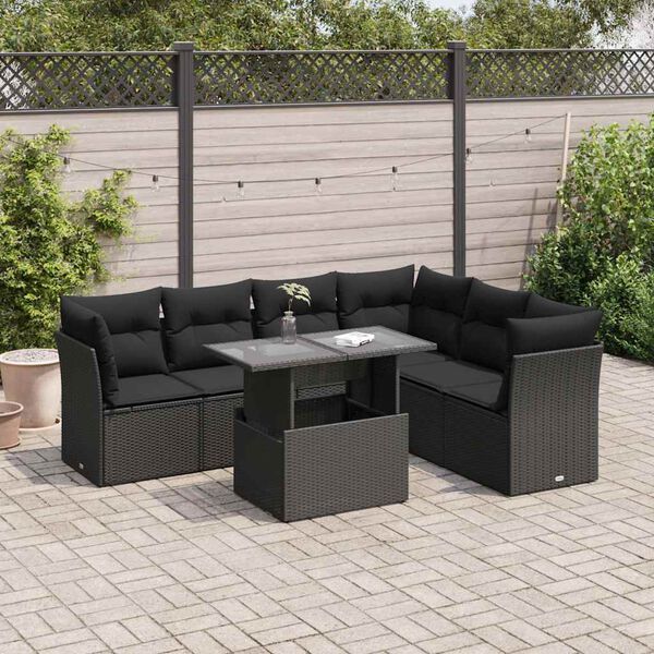 vidaXL Set Divani da Giardino con Cuscini 7pz Nero Polyrattan
