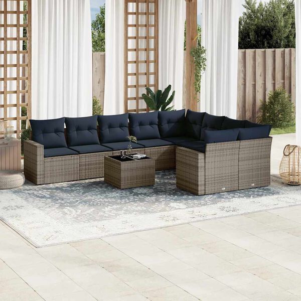 vidaXL Set Divani da Giardino 10 pz con Cuscini Grigio in Polyrattan