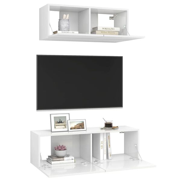 vidaXL Set di Mobili Porta TV 2 pz Bianco Lucido in Legno Multistrato